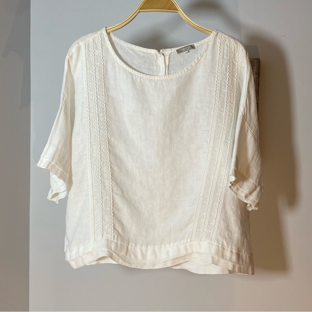 Women's Linen Pintuck Short-Sleeve Blouse